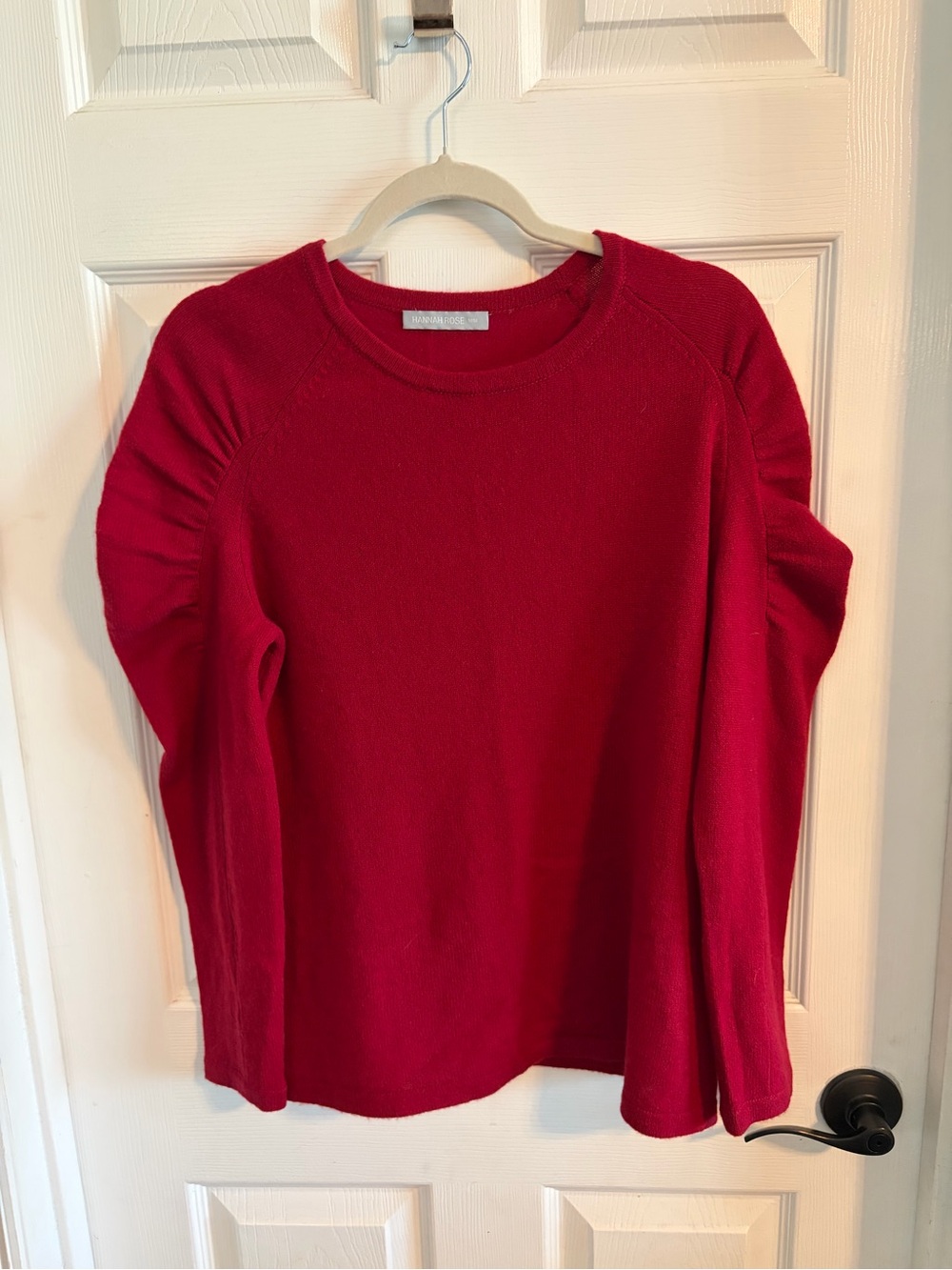 Hannah Rose 100% Cashmere Sweater Red Ruched Sleeve M
